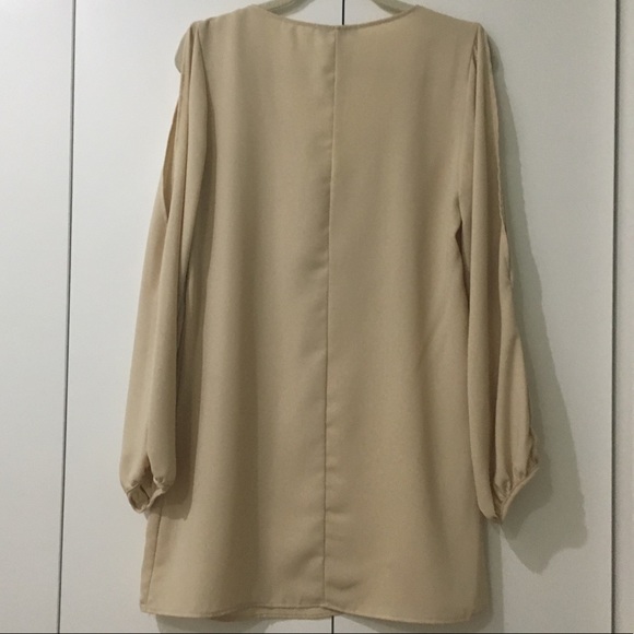 Tan Bohemian Dress with Embroidered Neckline - Picture 3 of 5